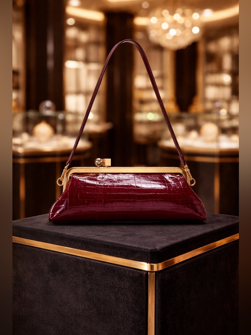 ✨ Luxe Croco-Embossed Shoulder Bag – Wine ✨